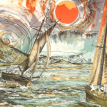 Barca regata quadro Litografia