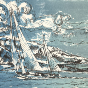 Litografia mare barca a vela opera d'arte
