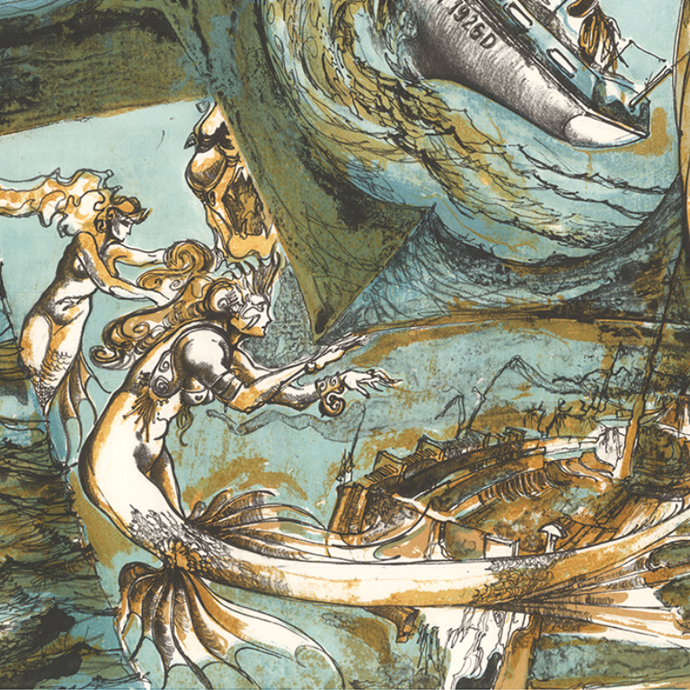 Sirene mare disegno litografia