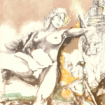 Litografia erotica donna mitologia bellezza